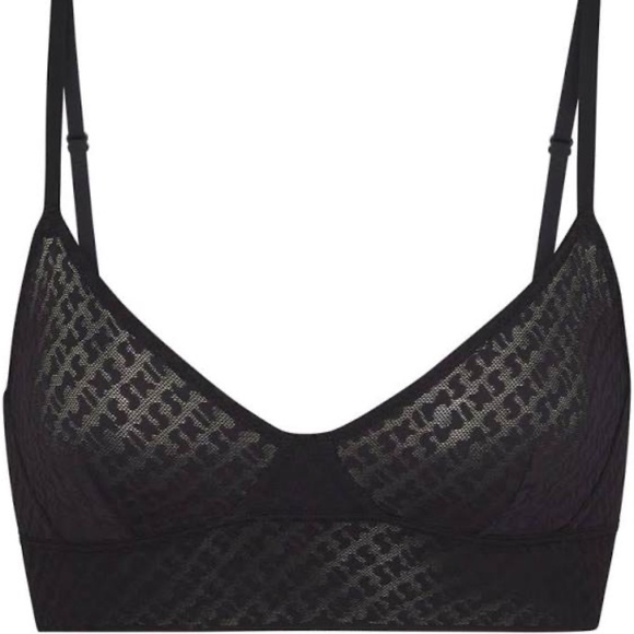 SKIMS Mesh Sheer Logo Bralette Onyx Black Size L - Picture 1 of 6